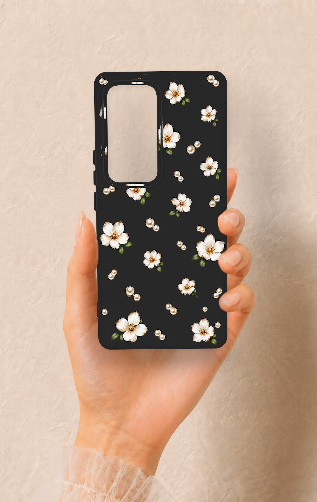 Vivo V30 Uyumlu İnci Papatya Desenli Silikon Kılıf