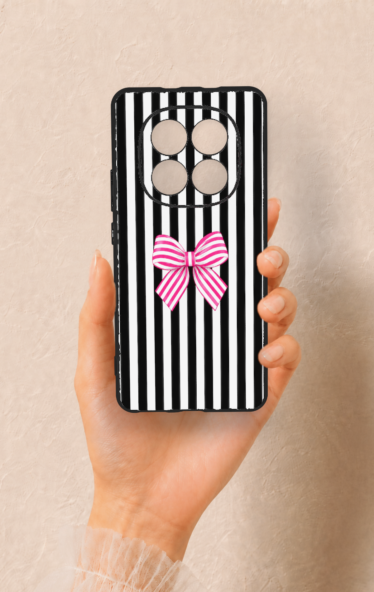 REDMİ NOTE 15 4G Uyumlu Pembe Beyaz Kurdele Desenli Silikon Kılıf