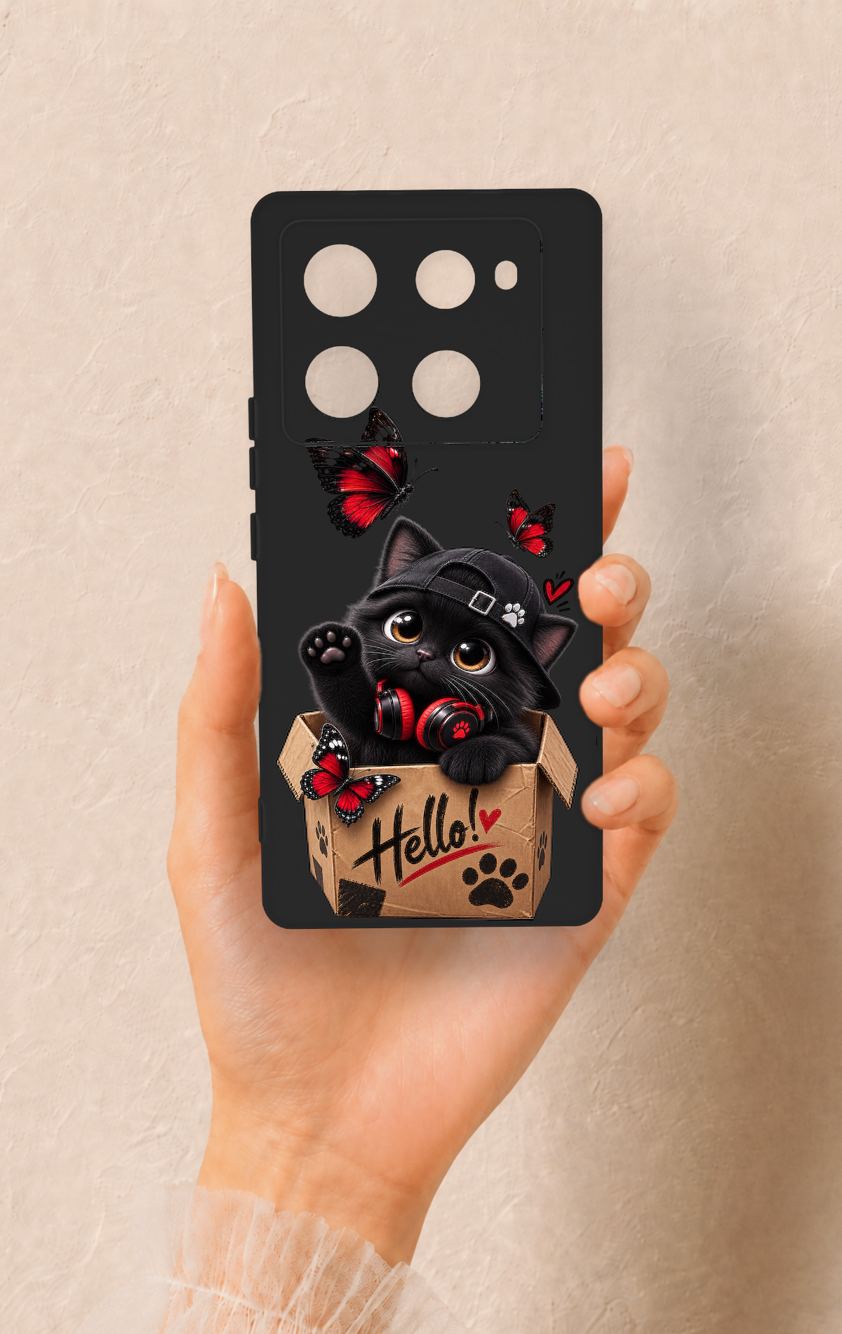 İnfinix Note 40 Pro Uyumlu Hello Cat Desenli Silikon Kılıf
