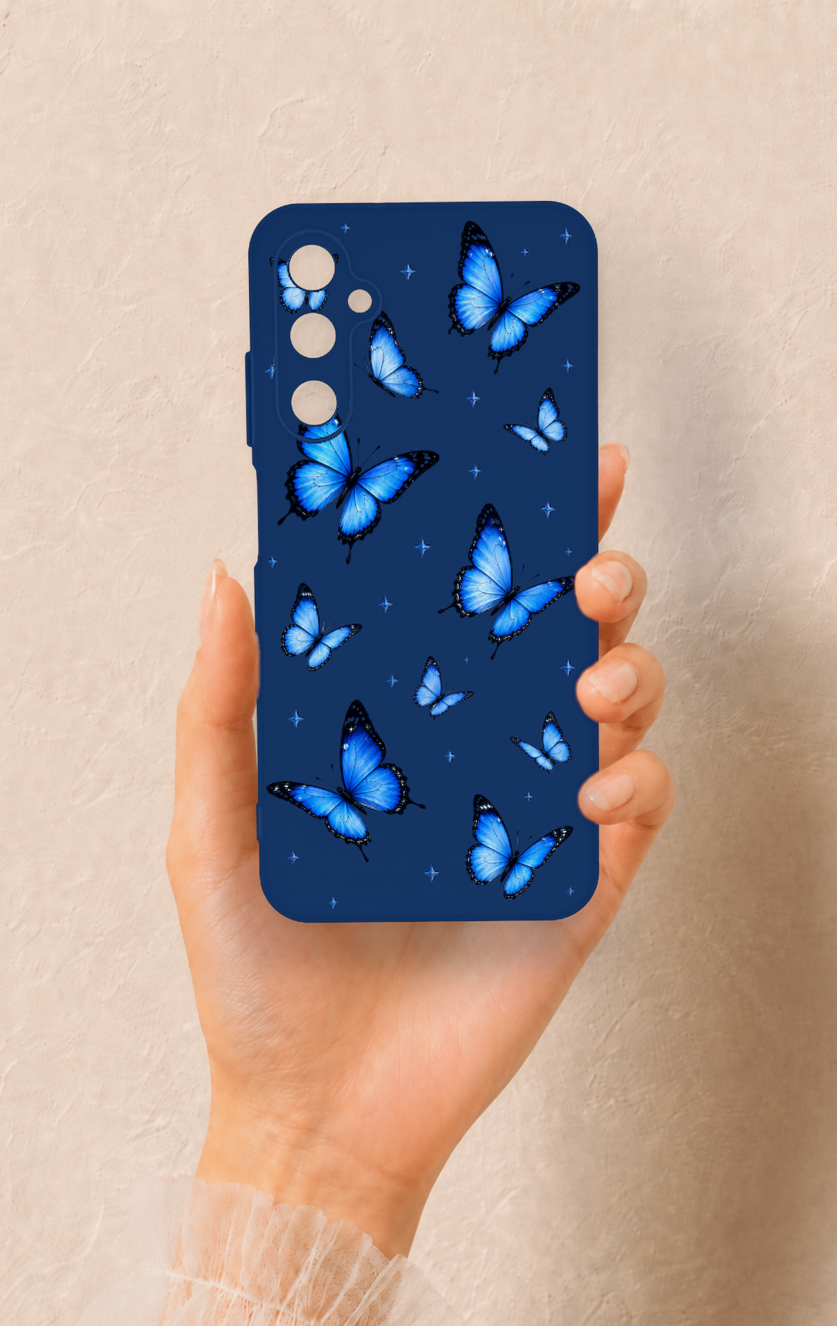 Samsung A05s Uyumlu Parlak Mavi Kelebek Desenli Silikon Kılıf