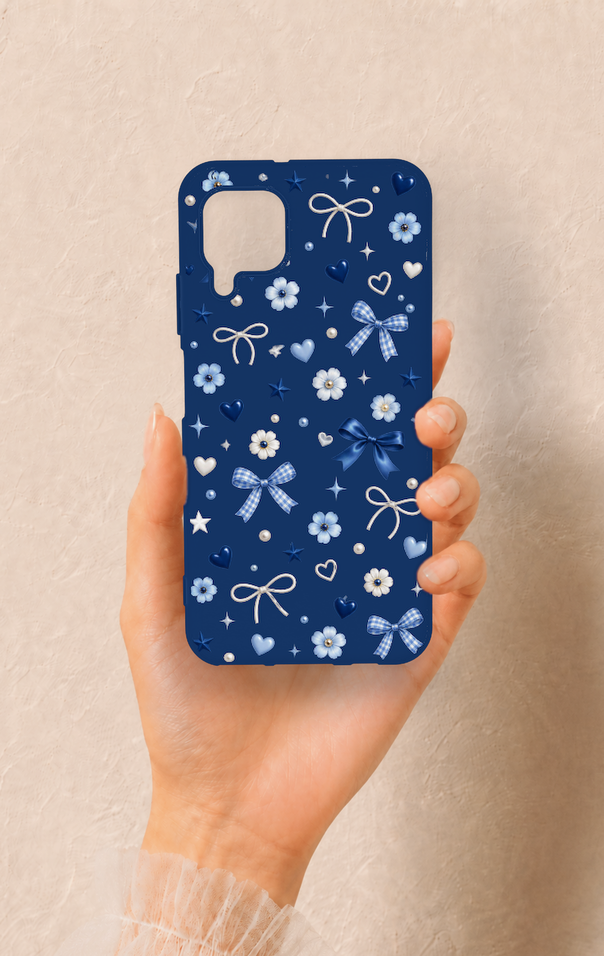 Huawei P40 Lite Uyumlu Mavi Papatya Fiyonk Desenli Silikon Kılıf