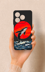 Realme C63 Uyumlu Kırmızı Güneş Balina Desenli Silikon Kılıf