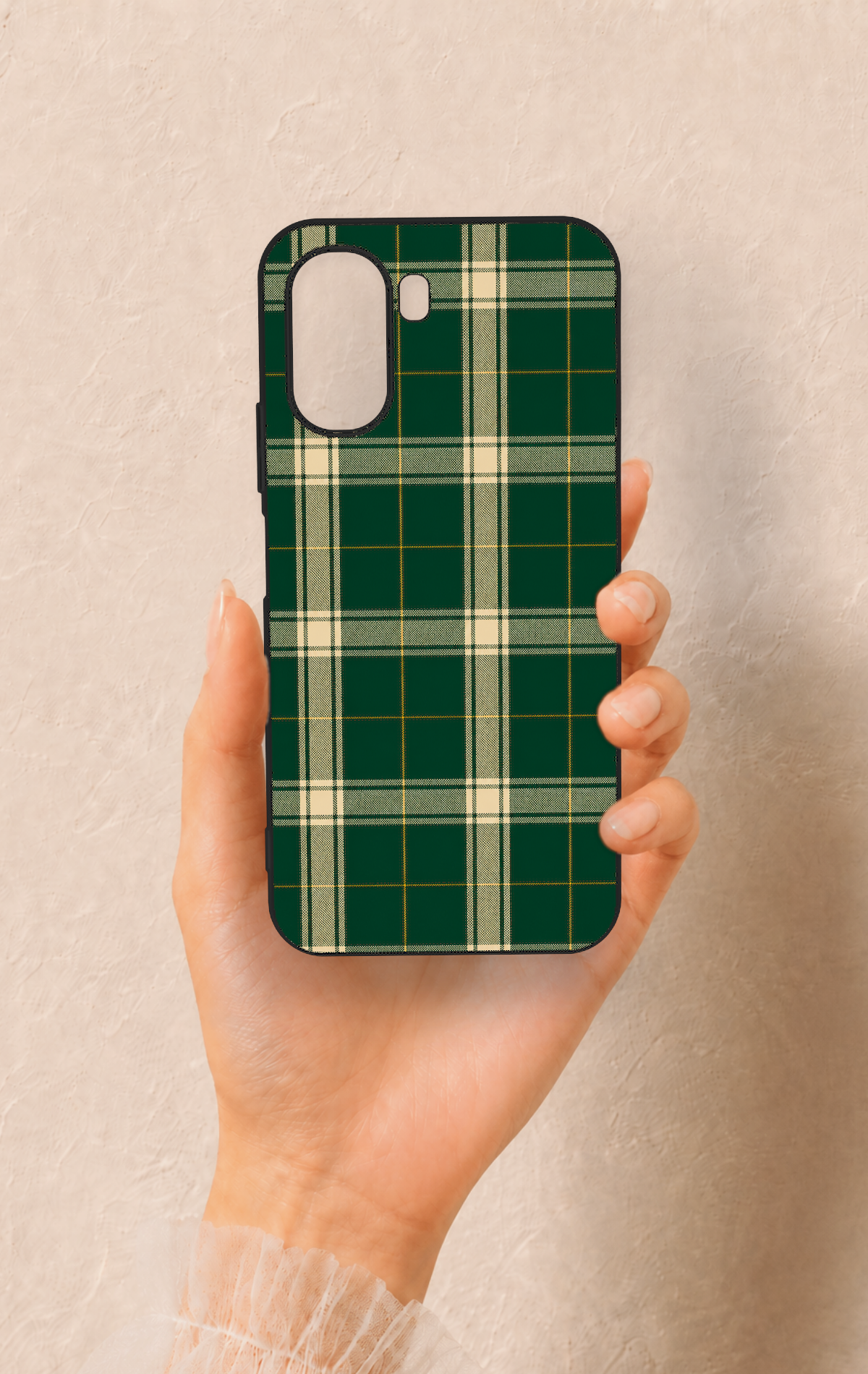 Oppo A6T Uyumlu Klasik Yeşil Ekose Desenli Silikon Kılıf