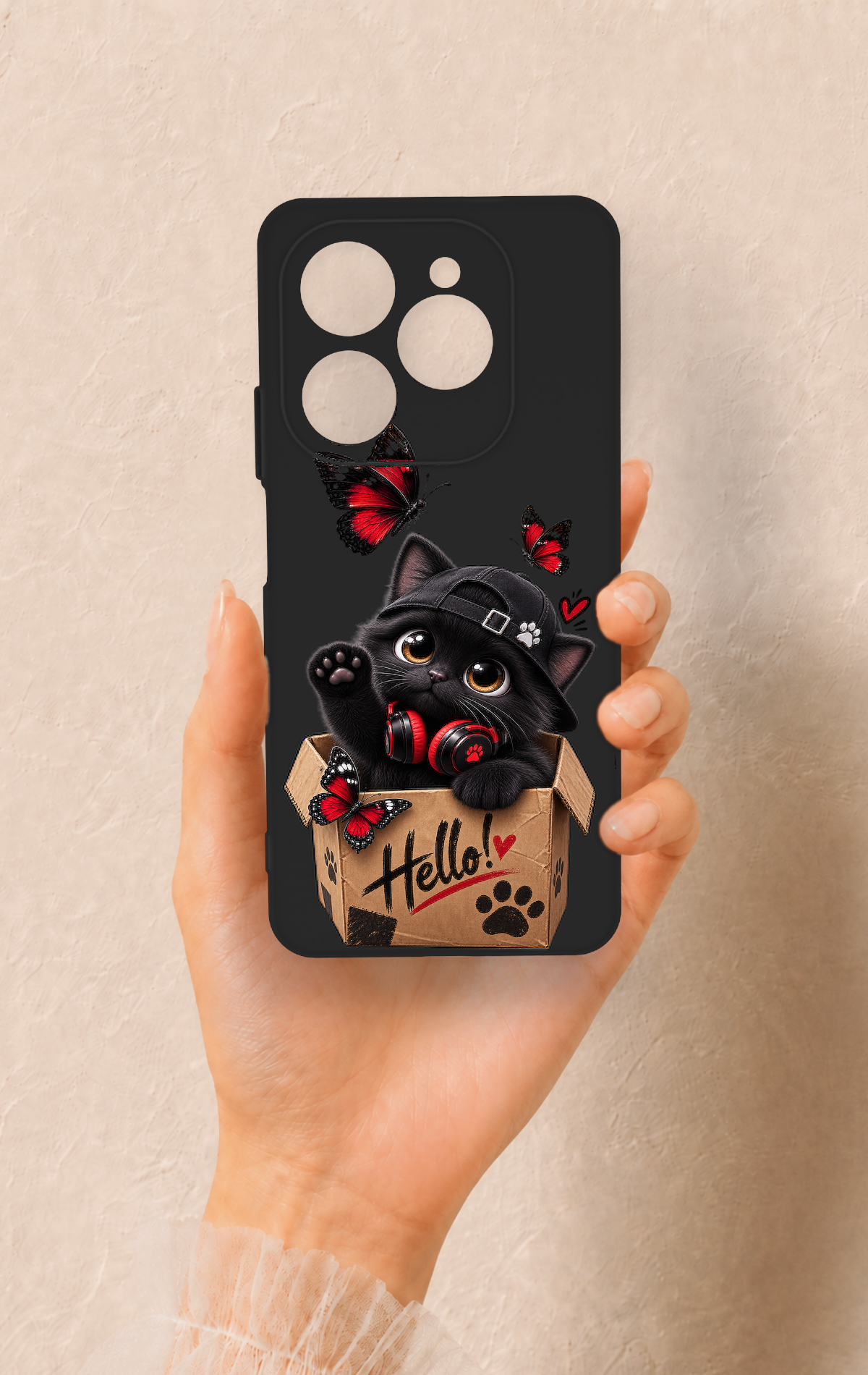 Tecno Spark 20 Pro Uyumlu Hello Cat Desenli Silikon Kılıf