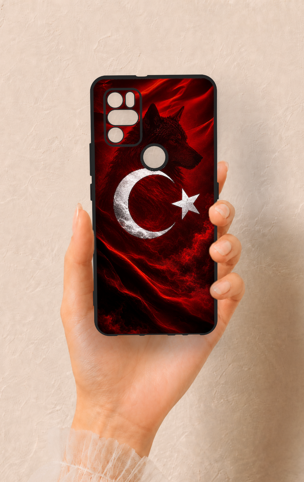 Omix X300 Uyumlu Kurt Türk Bayrağı Desenli Silikon Kılıf