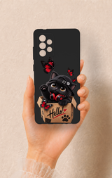 Samsung-A72 Uyumlu Hello Cat Desenli Silikon Kılıf