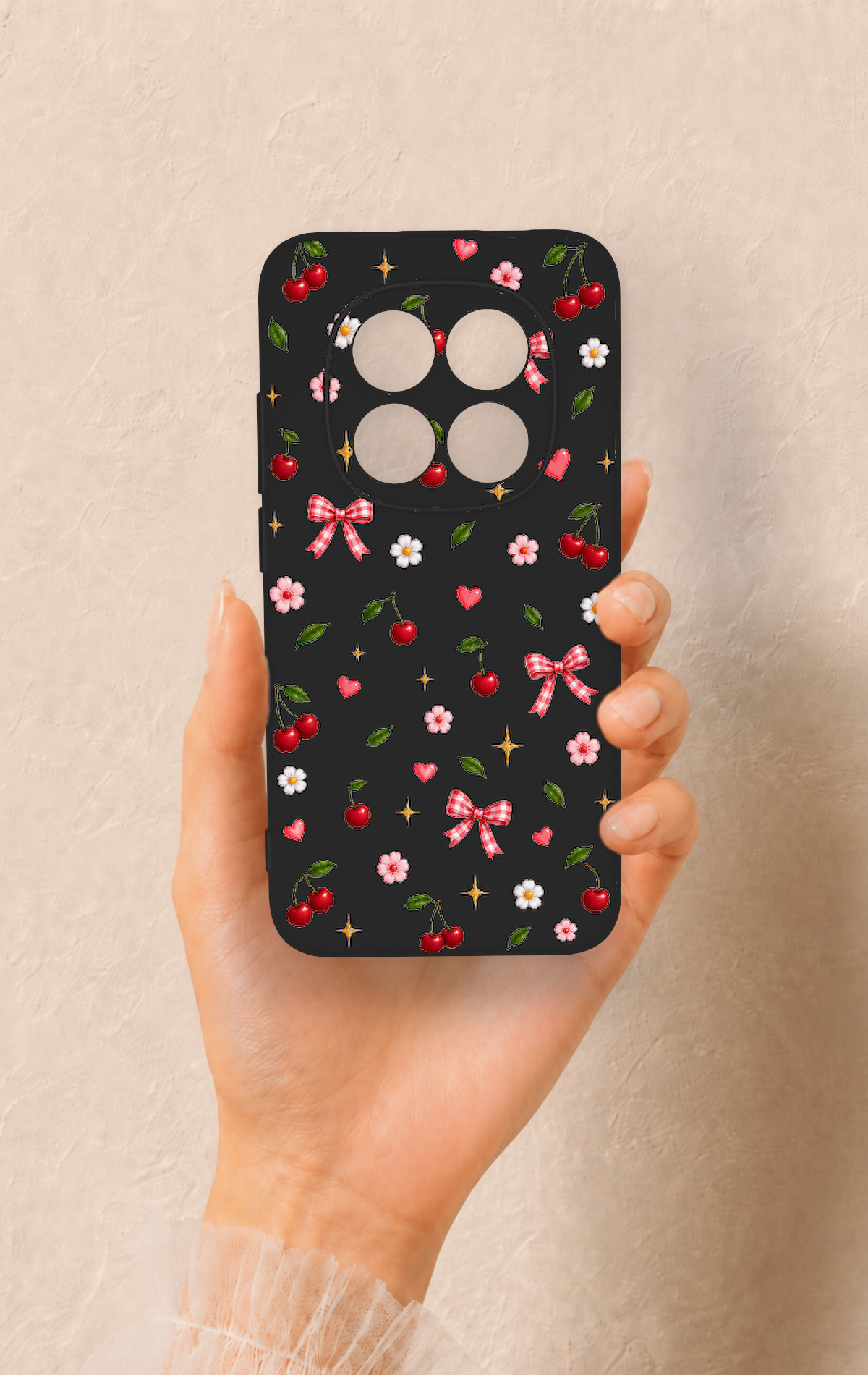 Redmi Note 15 Pro 5G Uyumlu Papatya Kiraz Fiyonk Desenli Silikon Kılıf