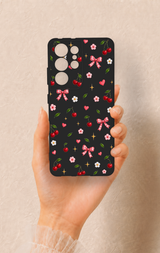 Samsung S21 Ultra Uyumlu Papatya Kiraz Fiyonk Desenli Silikon Kılıf