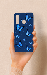 Huawei P30 Lite Uyumlu Parlak Mavi Kelebek Desenli Silikon Kılıf