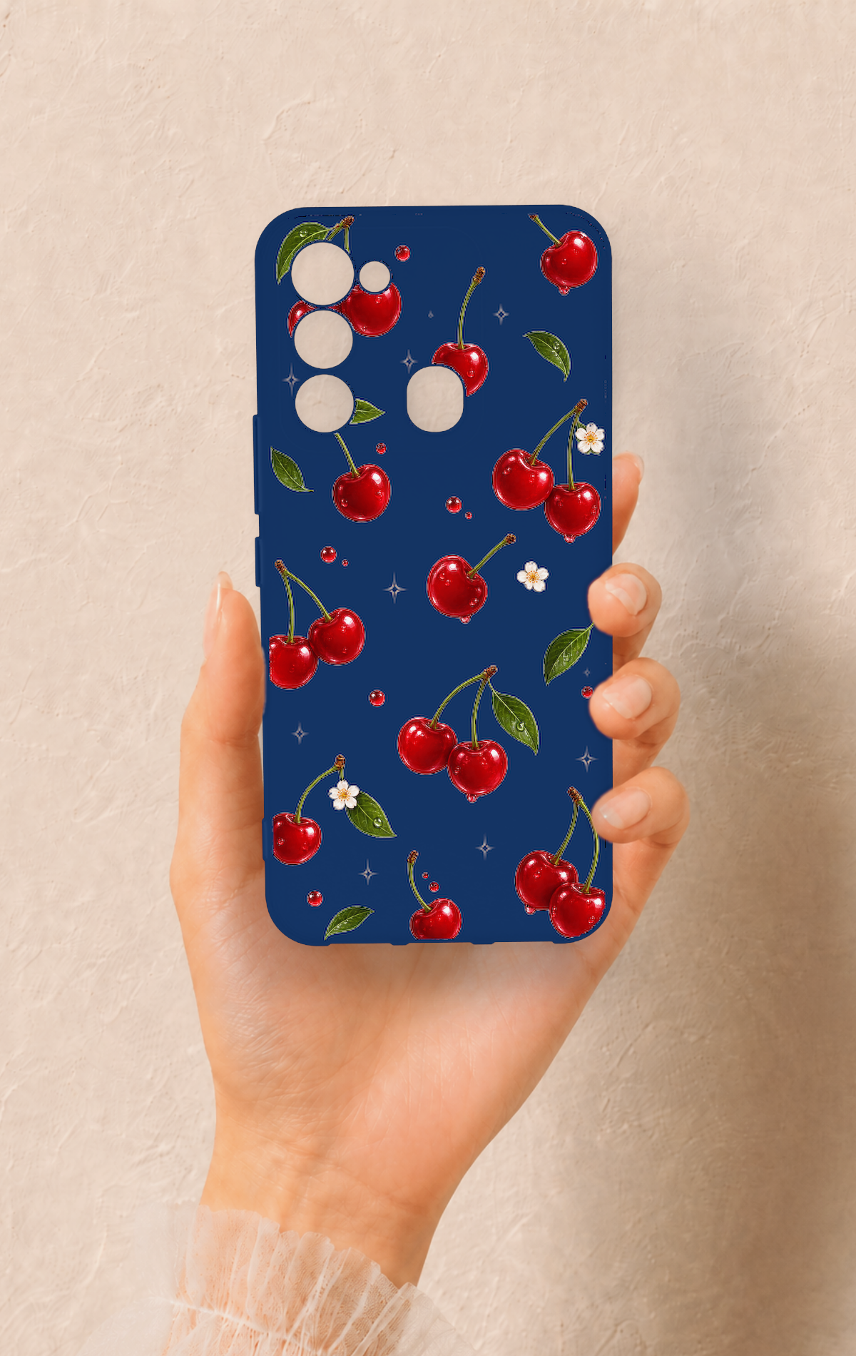 Tecno Spark 8C Uyumlu Kiraz Papatya Desenli Silikon Kılıf