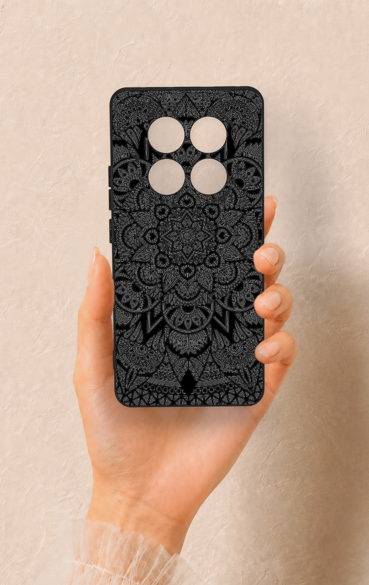 Redmi Note 14 Pro 5G Uyumlu Siyah Beyaz Mandala Desenli Silikon Kılıf