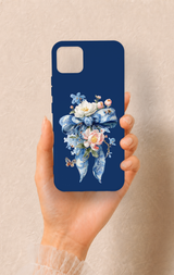 Realme C11 2021 Uyumlu Mavi Kurdeleli Çiçek Desenli Silikon Kılıf