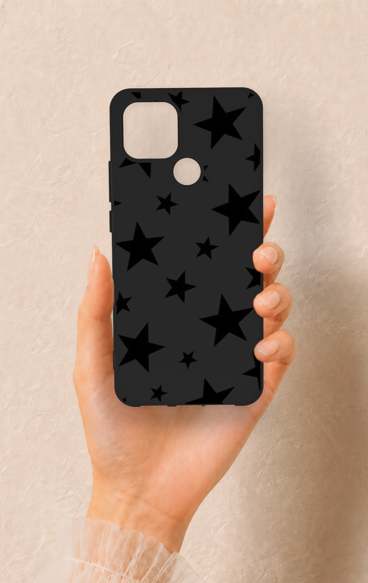 Oppo A15 Uyumlu Siyah Star Desenli Silikon Kılıf