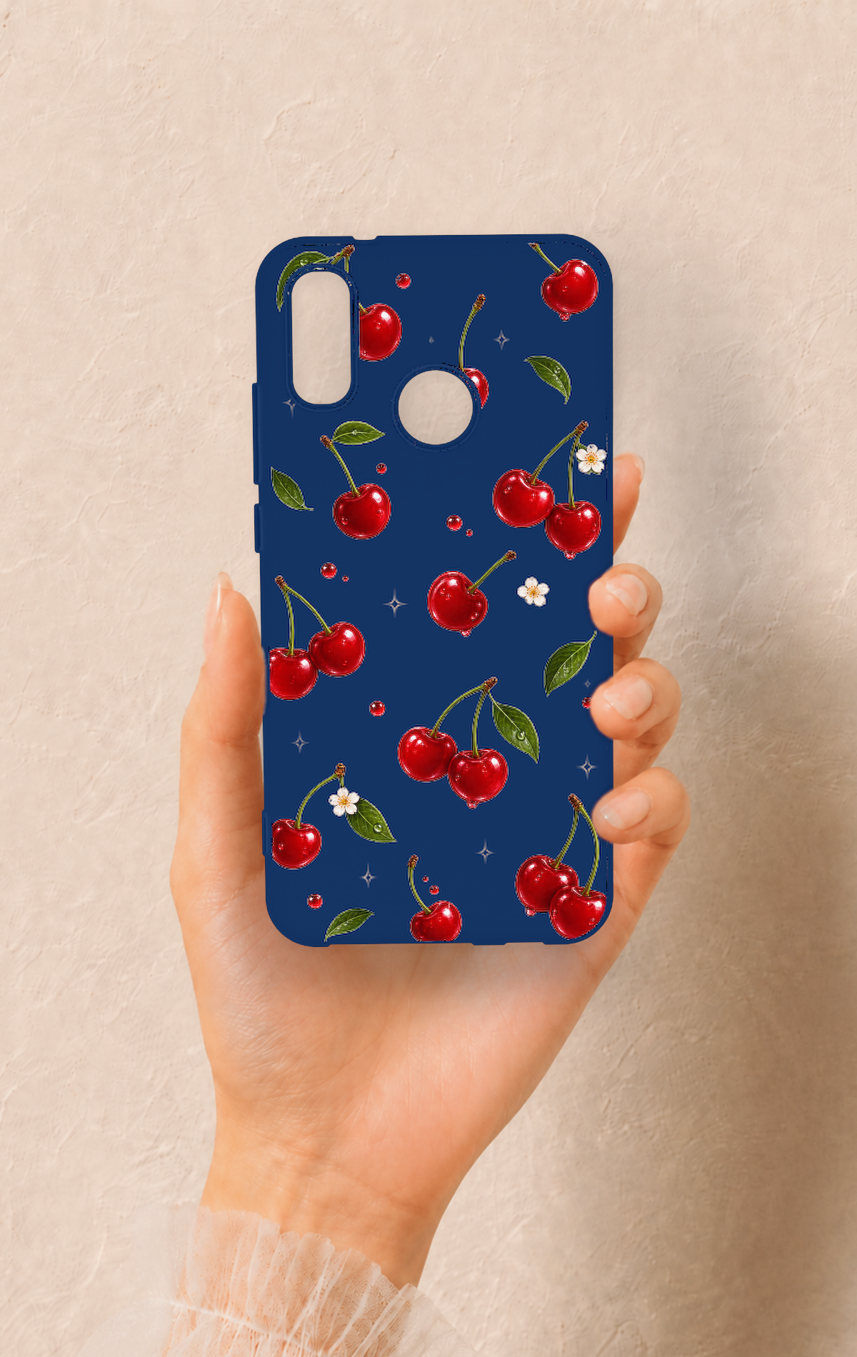 Huawei P20 Lite Uyumlu Kiraz Papatya Desenli Silikon Kılıf