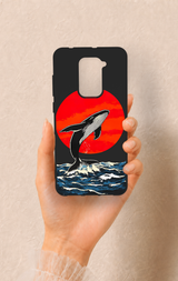 Redmi Note 9 Uyumlu Kırmızı Güneş Balina Desenli Silikon Kılıf