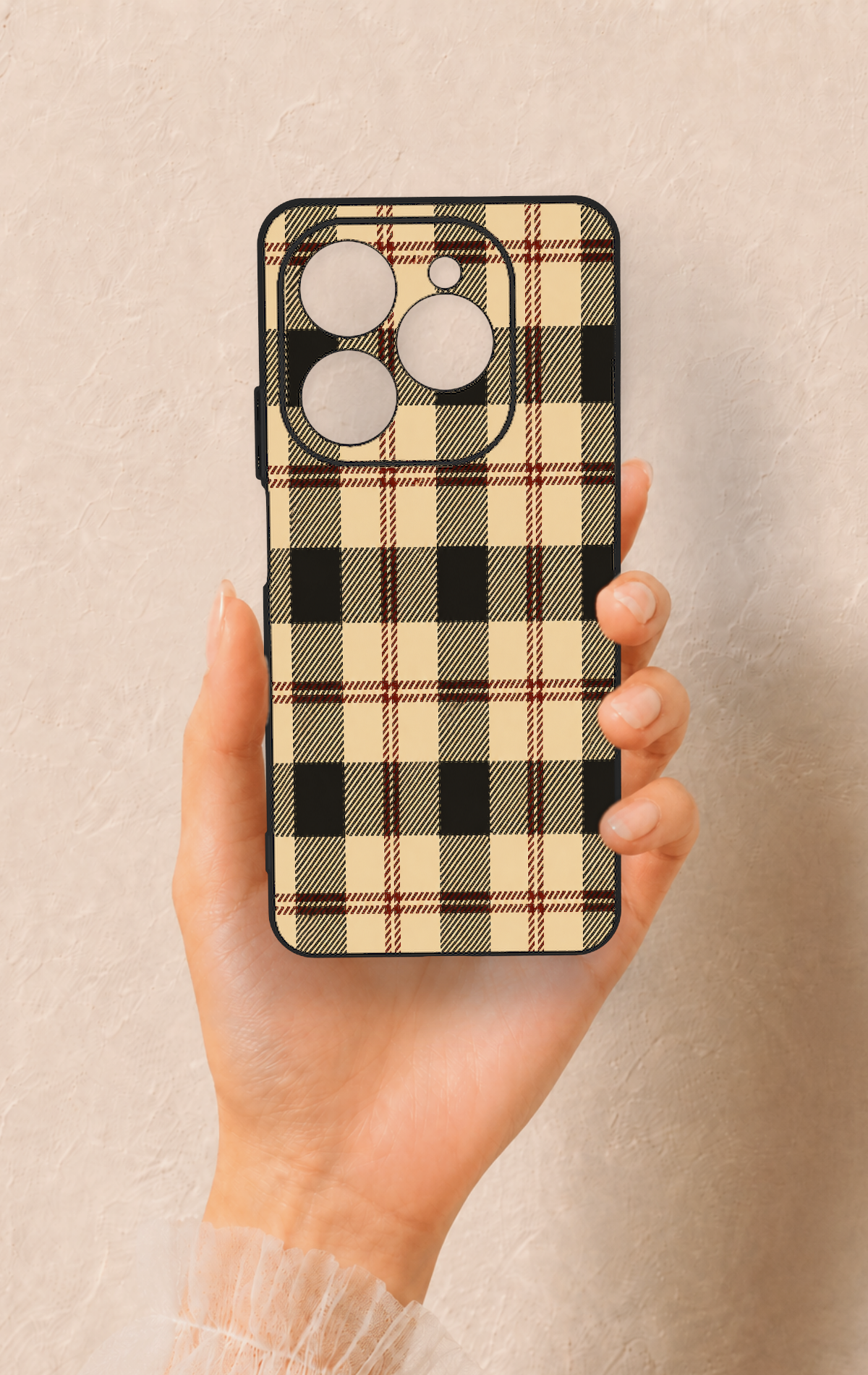 Tecno Spark 20 Pro Uyumlu Krem Ekose Desenli Silikon Kılıf