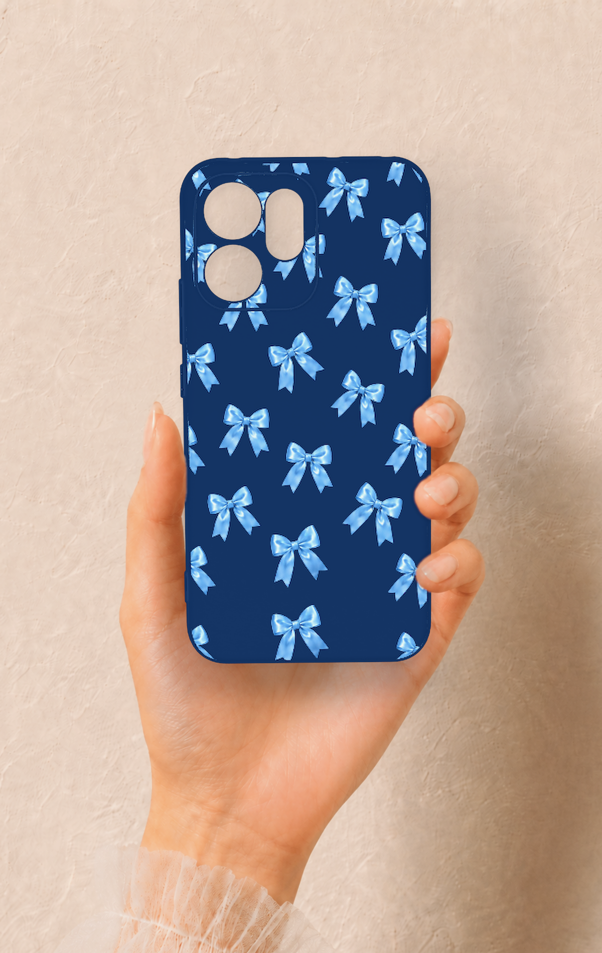 Oppo Reno 14F Uyumlu Mavi Fiyonk Kurdele Desenli Silikon Kılıf