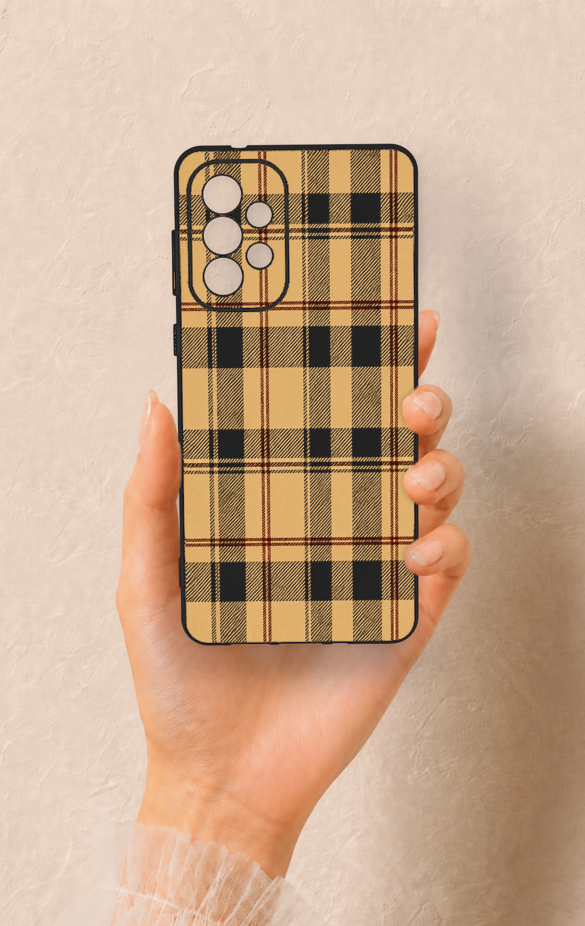 Samsung-A73 Uyumlu Burberry Ekose Desenli Silikon Kılıf