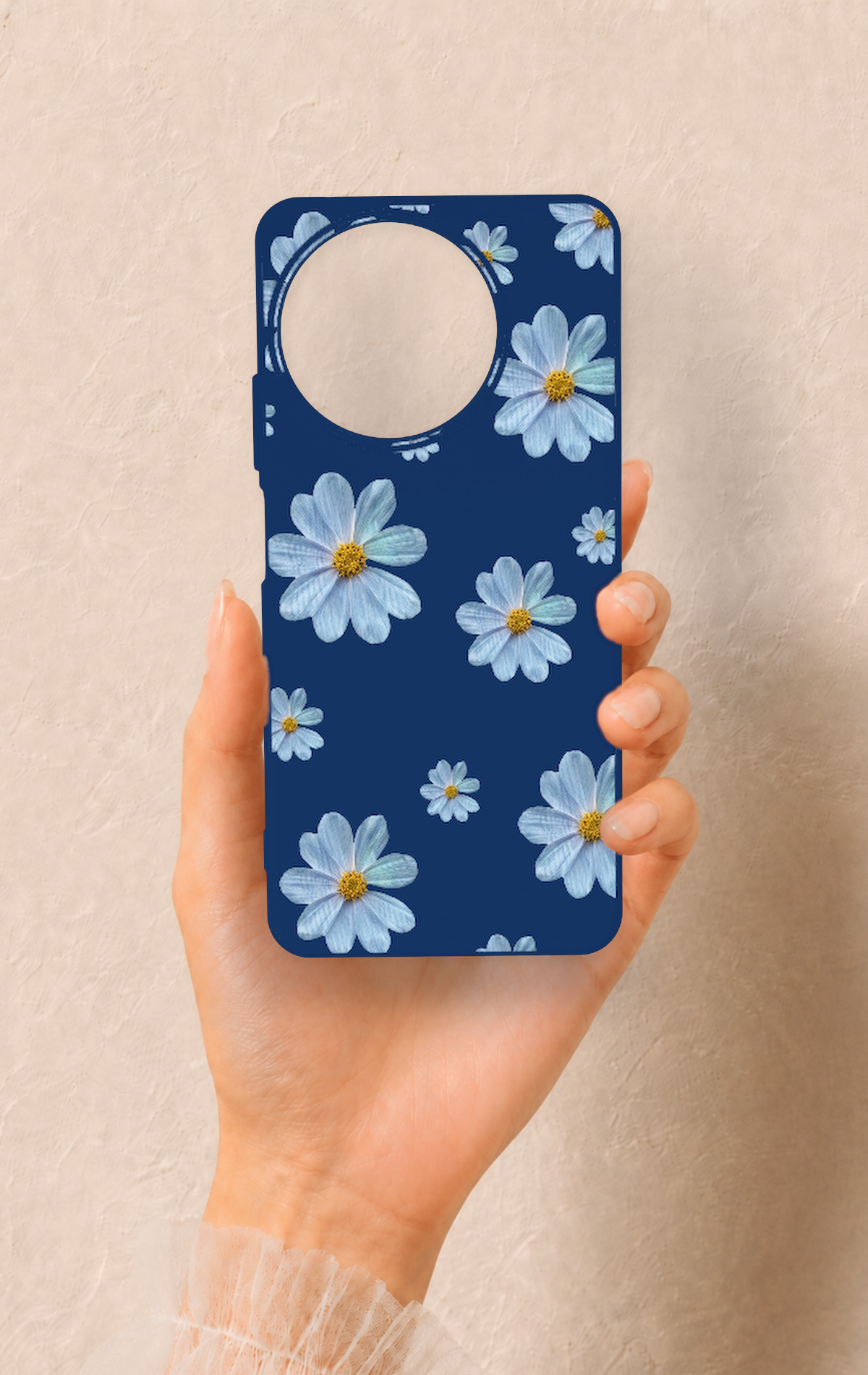 Realme 11 Uyumlu Mavi Papatya Desenli Silikon Kılıf