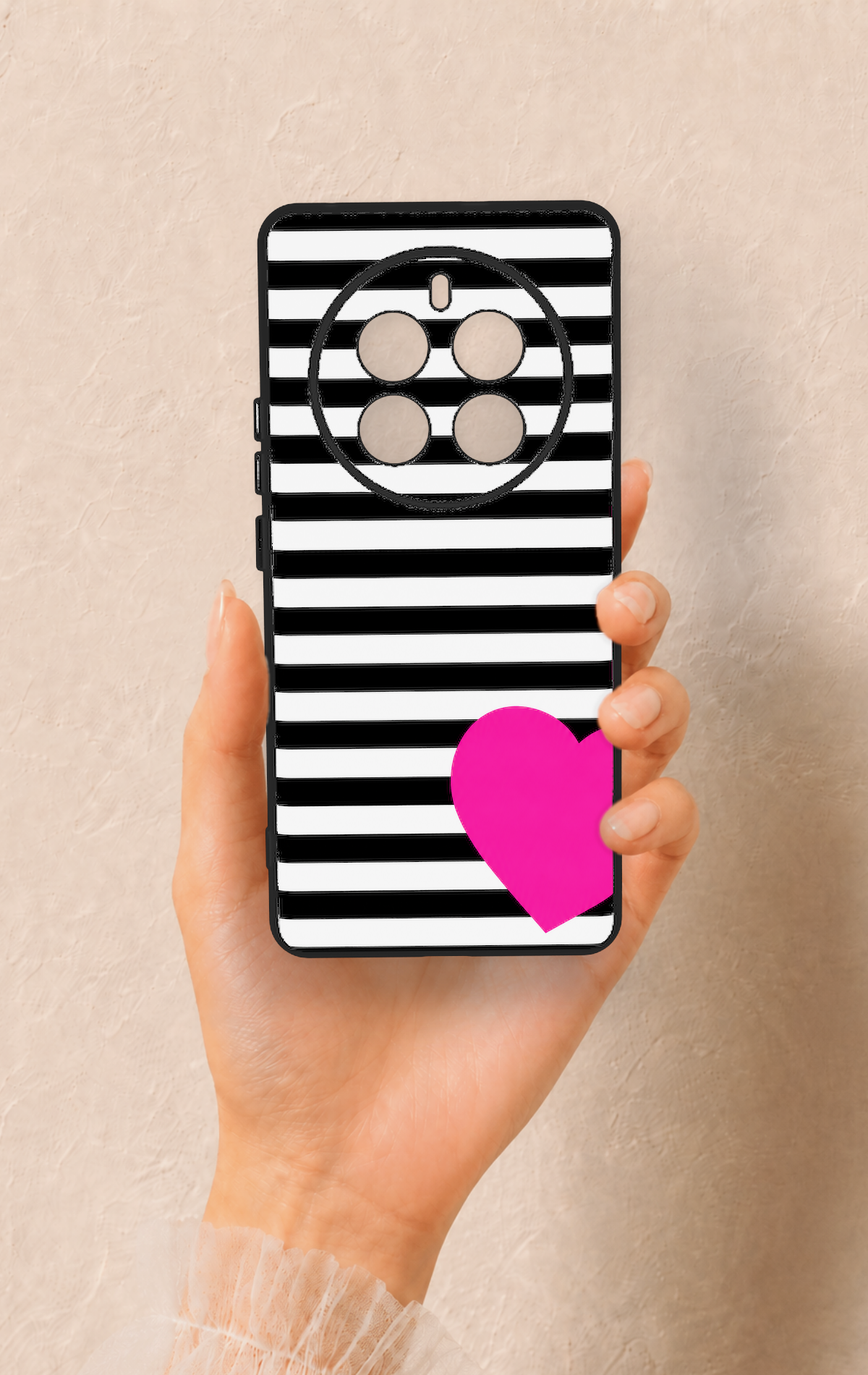 Realme 12 Pro Uyumlu Çizgili Kalp Desenli Silikon Kılıf