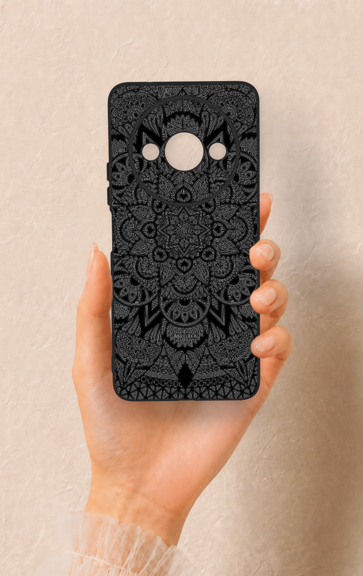 Redmi A3 Uyumlu Siyah Beyaz Mandala Desenli Silikon Kılıf
