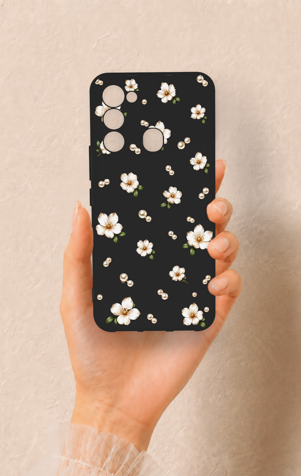 Tecno Spark 8C Uyumlu İnci Papatya Desenli Silikon Kılıf