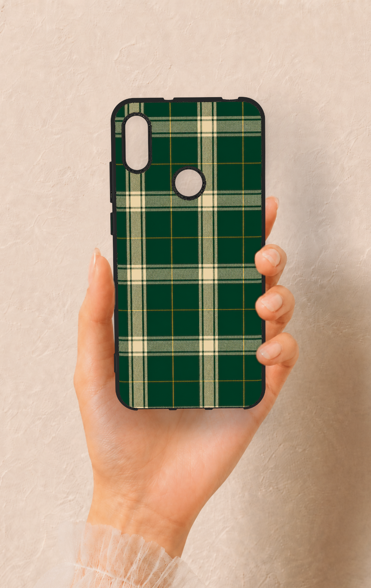 Huawei Y6 2019 Uyumlu Klasik Yeşil Ekose Desenli Silikon Kılıf