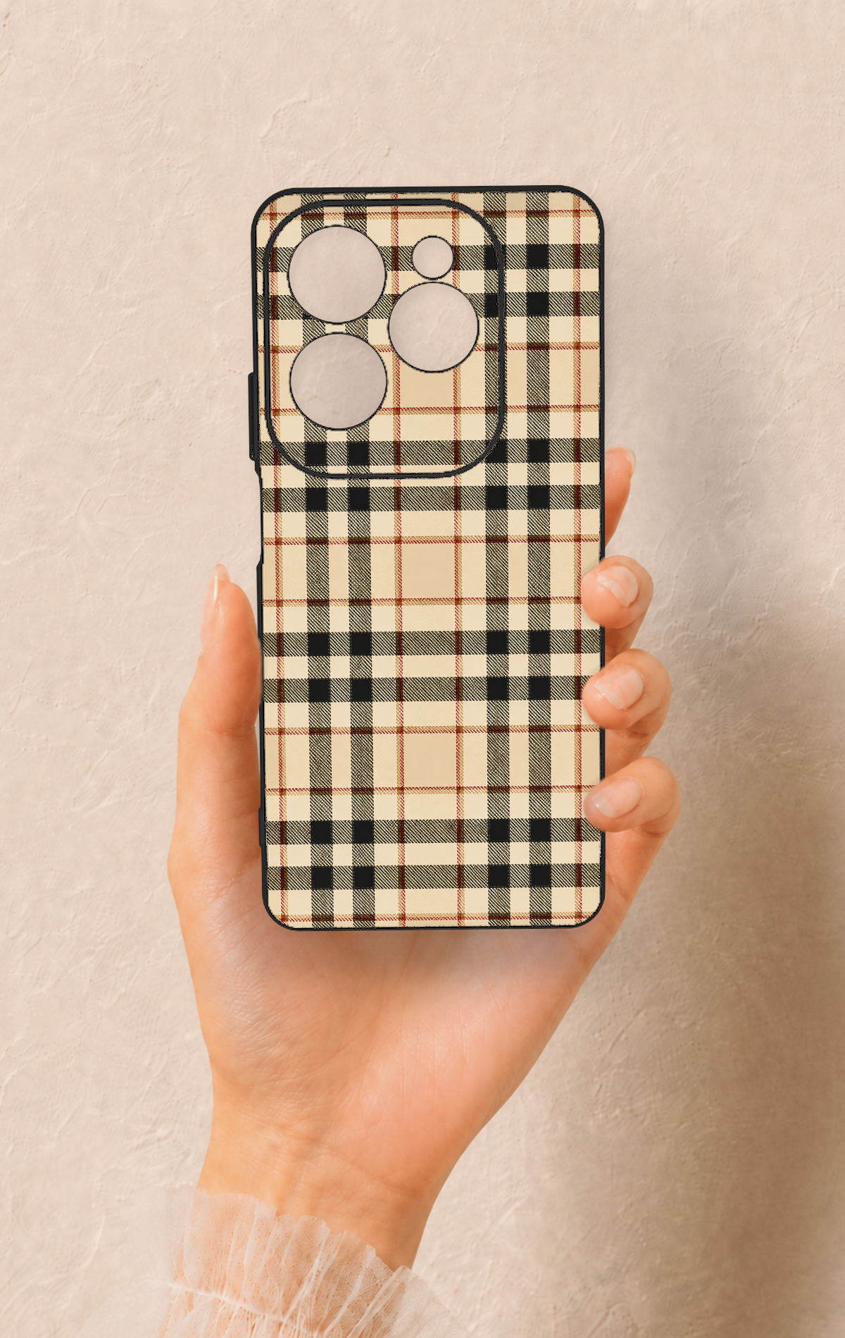 İnfinix Hot 40 Pro Uyumlu Karamel Siyah Ekose Desenli Silikon Kılıf