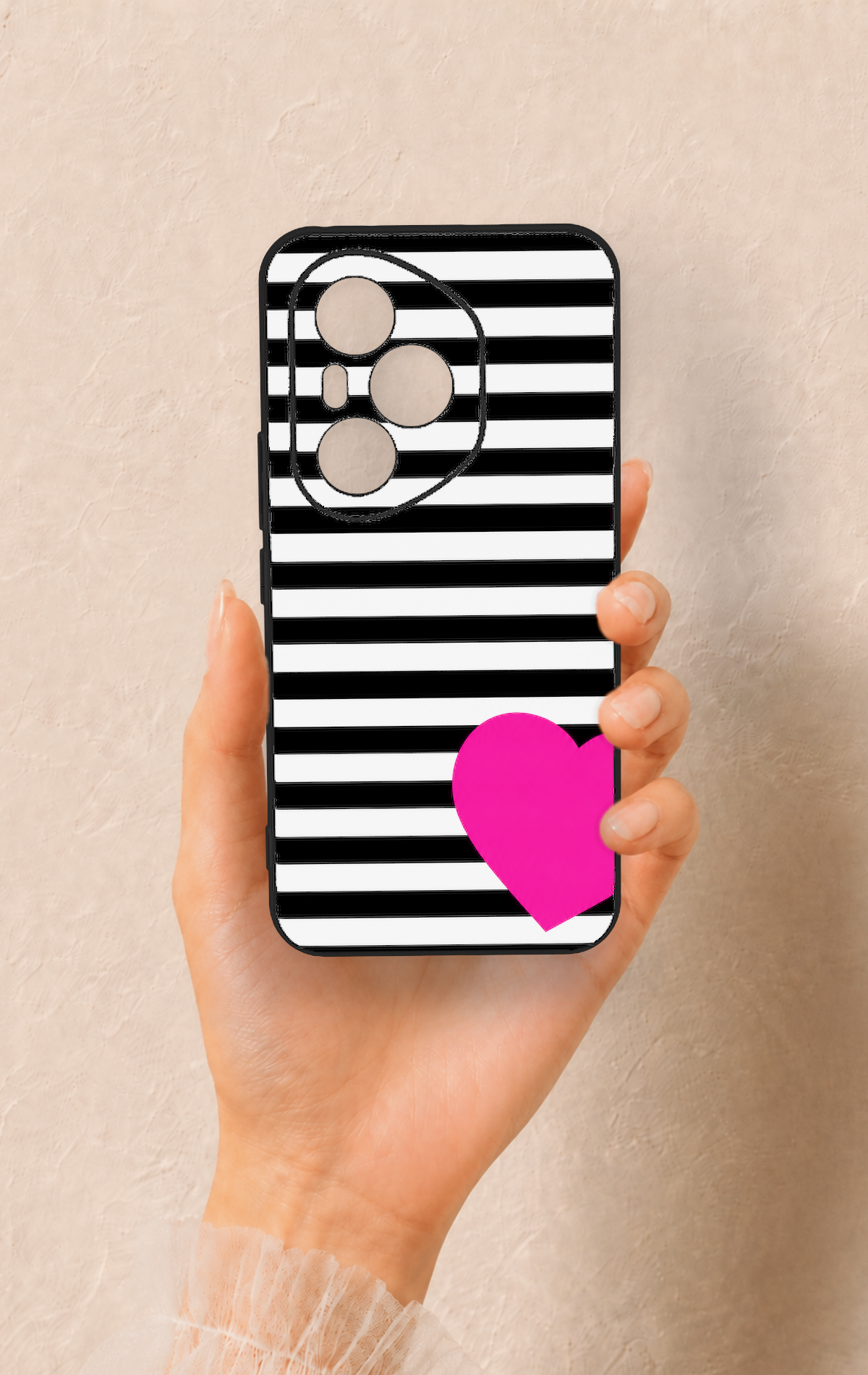 Honor 400 Pro Uyumlu Çizgili Kalp Desenli Silikon Kılıf