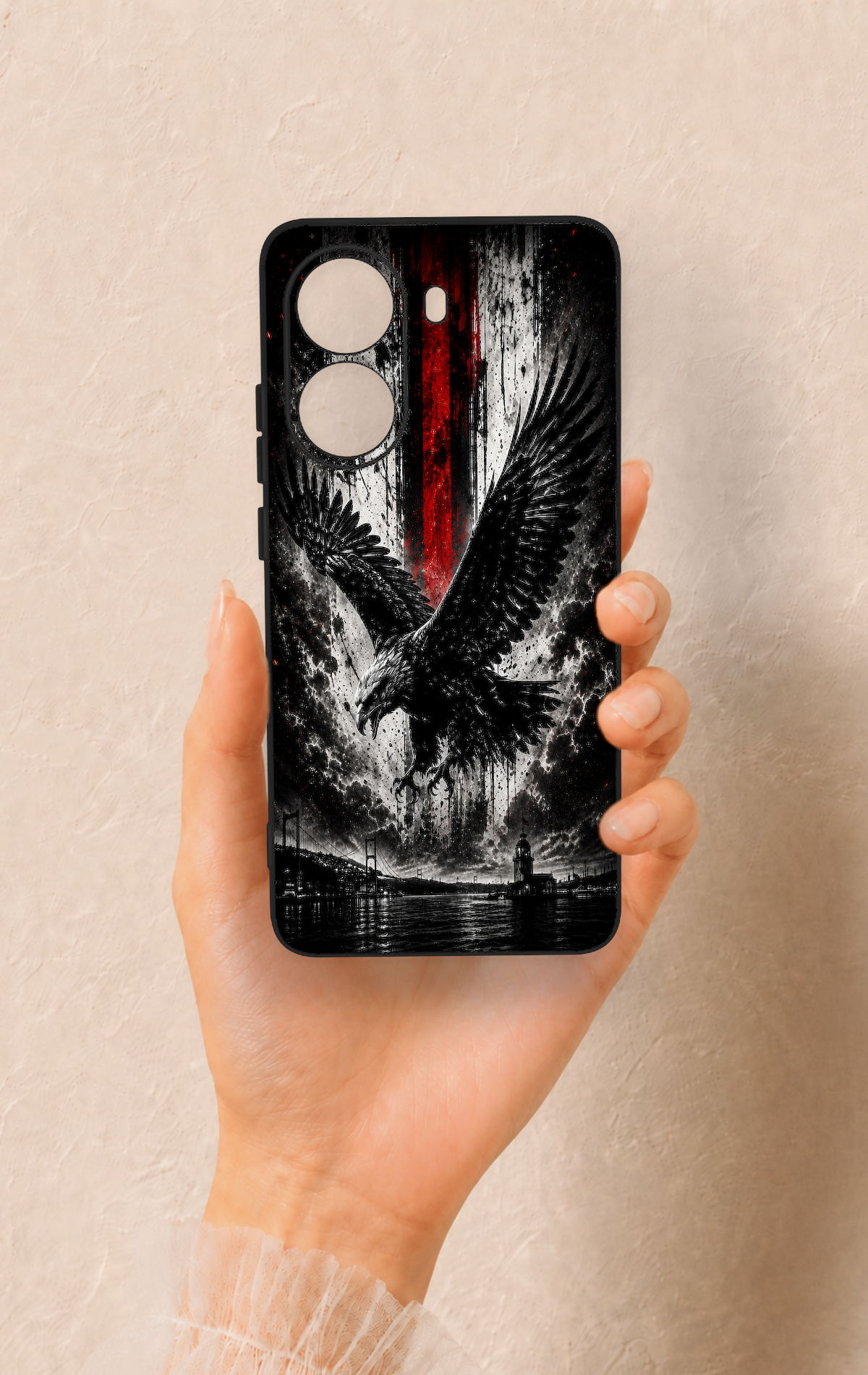 Poco X7 Pro Uyumlu Kara Kartal Desenli Silikon Kılıf