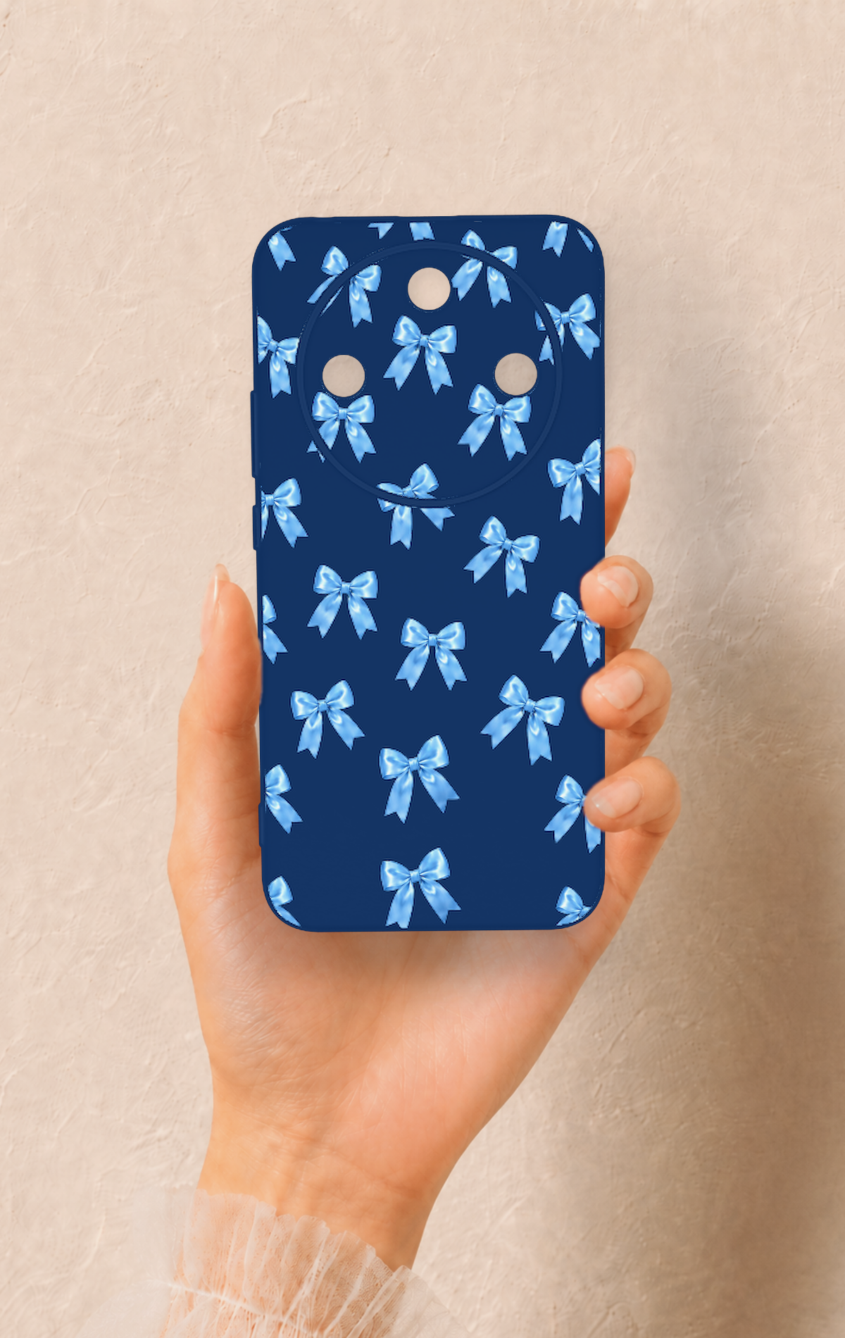 Honor Magic 8 Lite Uyumlu Mavi Fiyonk Kurdele Desenli Silikon Kılıf