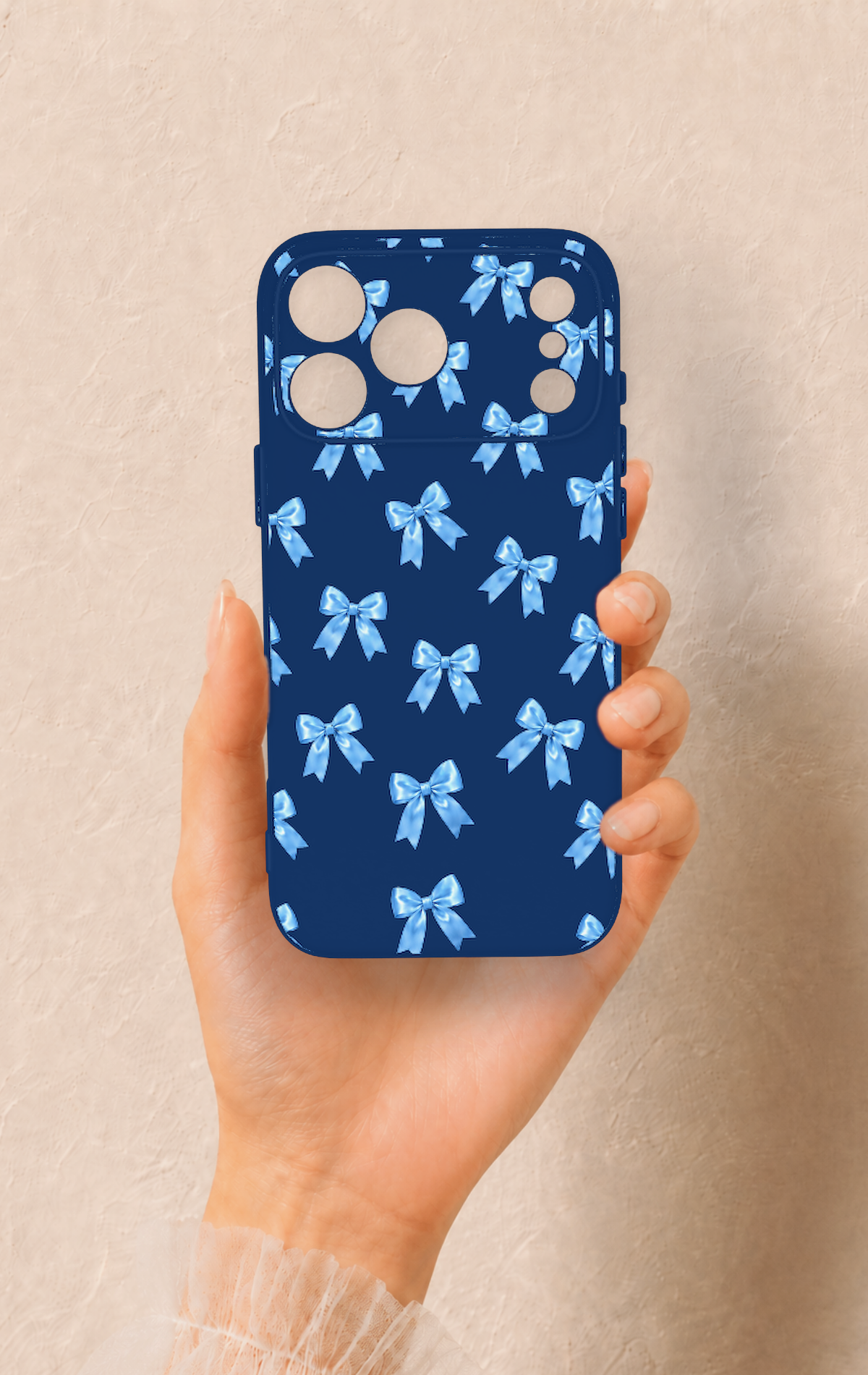 iPhone 17 Pro Max Uyumlu Mavi Fiyonk Kurdele Desenli Silikon Kılıf