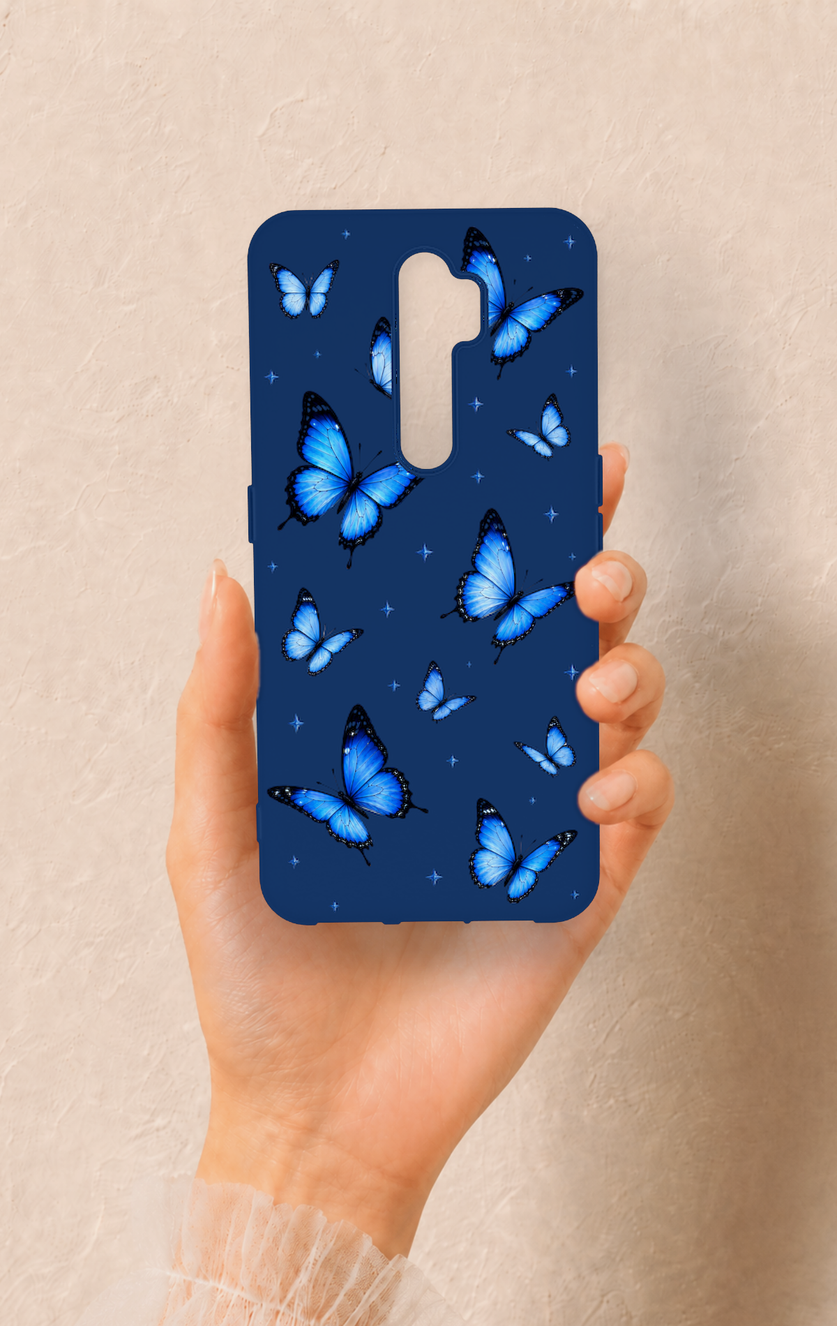 Oppo A5 2020 Uyumlu Parlak Mavi Kelebek Desenli Silikon Kılıf