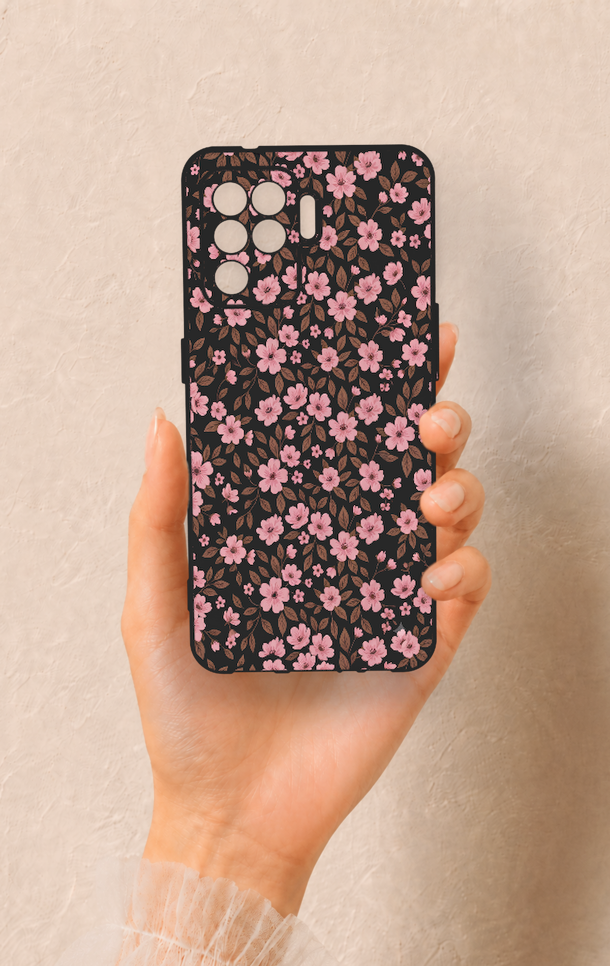 Oppo Reno 5 Lite Uyumlu Mini Pembe Çiçek Desenli Silikon Kılıf