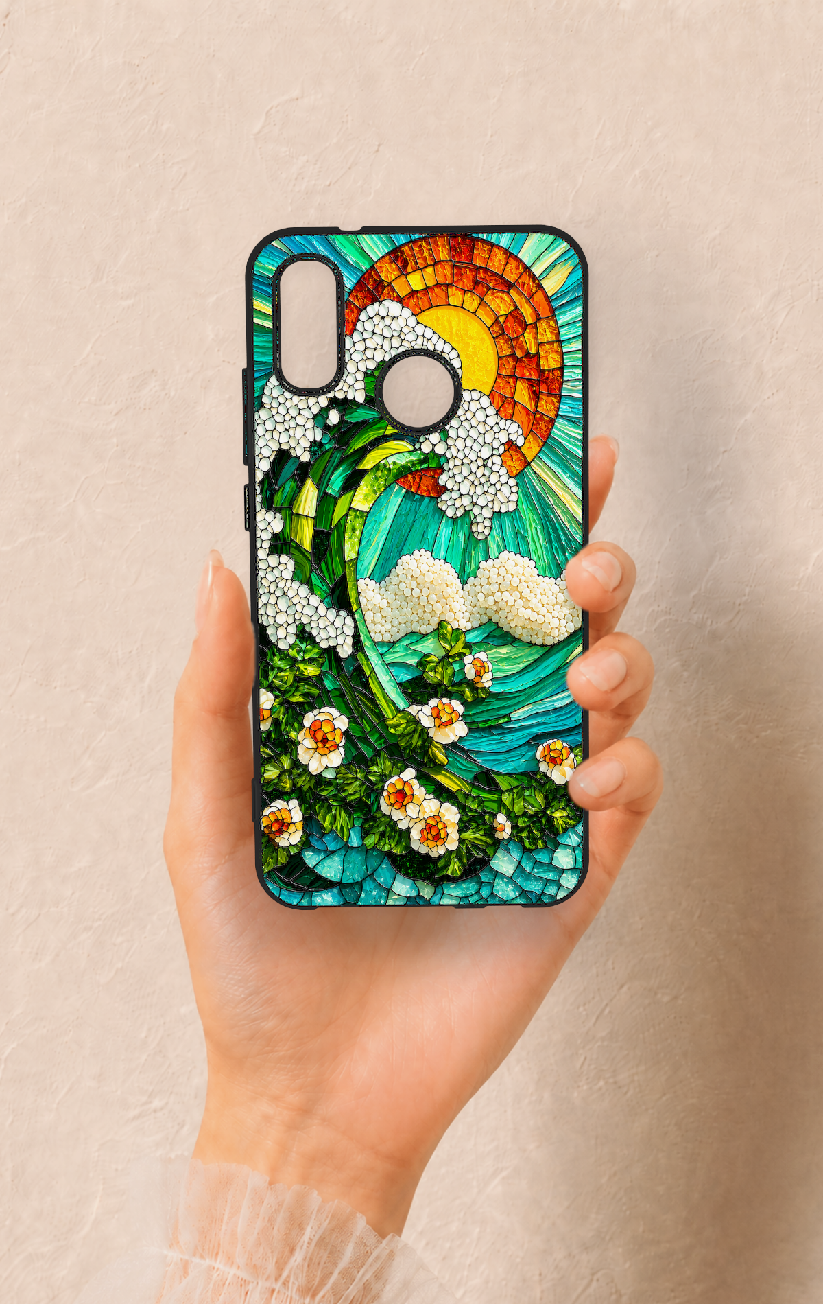 Huawei P20 Lite Uyumlu Mozaik Okyanus Dalgası Desenli Silikon Kılıf