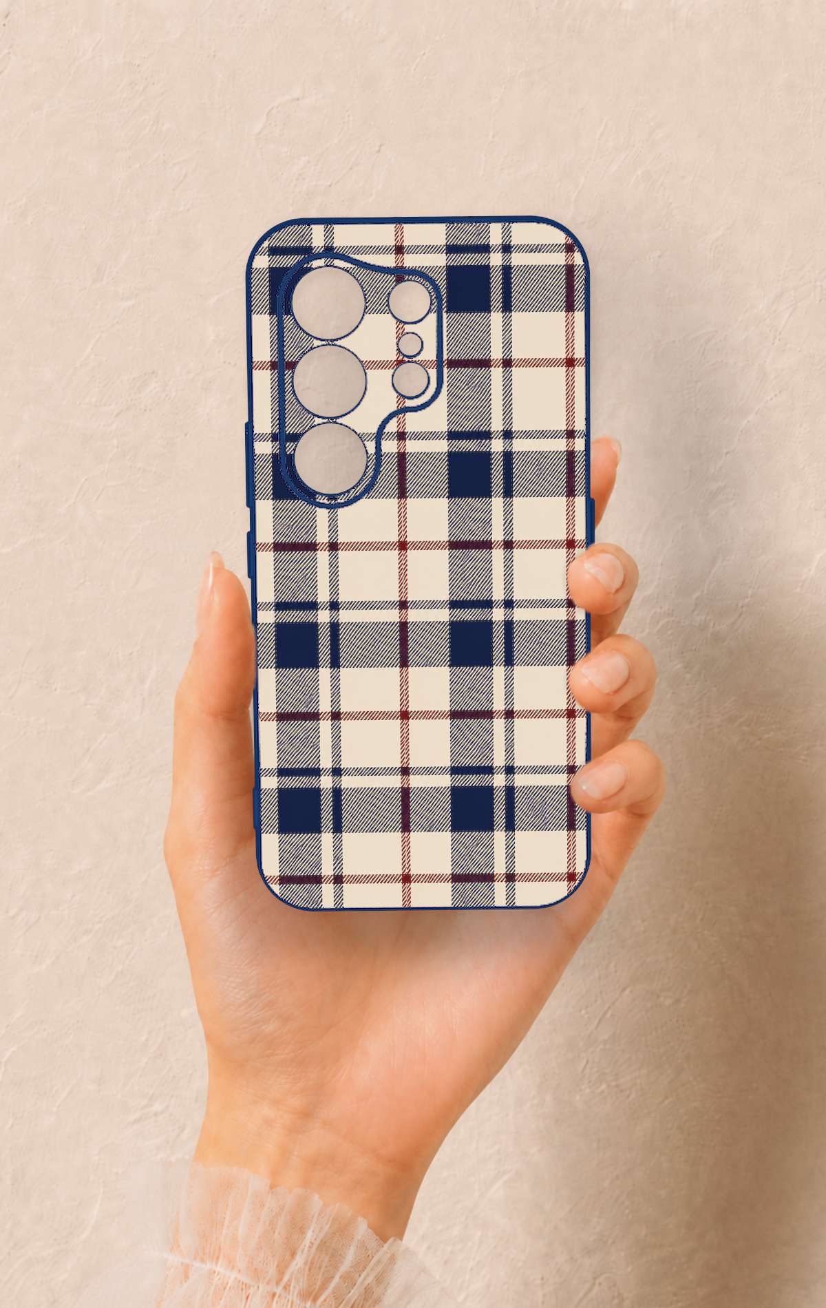 Tecno Camon 50 4G Uyumlu Mavi Bordo Çizgili Ekose Desenli Silikon Kılıf