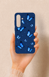 Samsung S25Fe Uyumlu Parlak Mavi Kelebek Desenli Silikon Kılıf