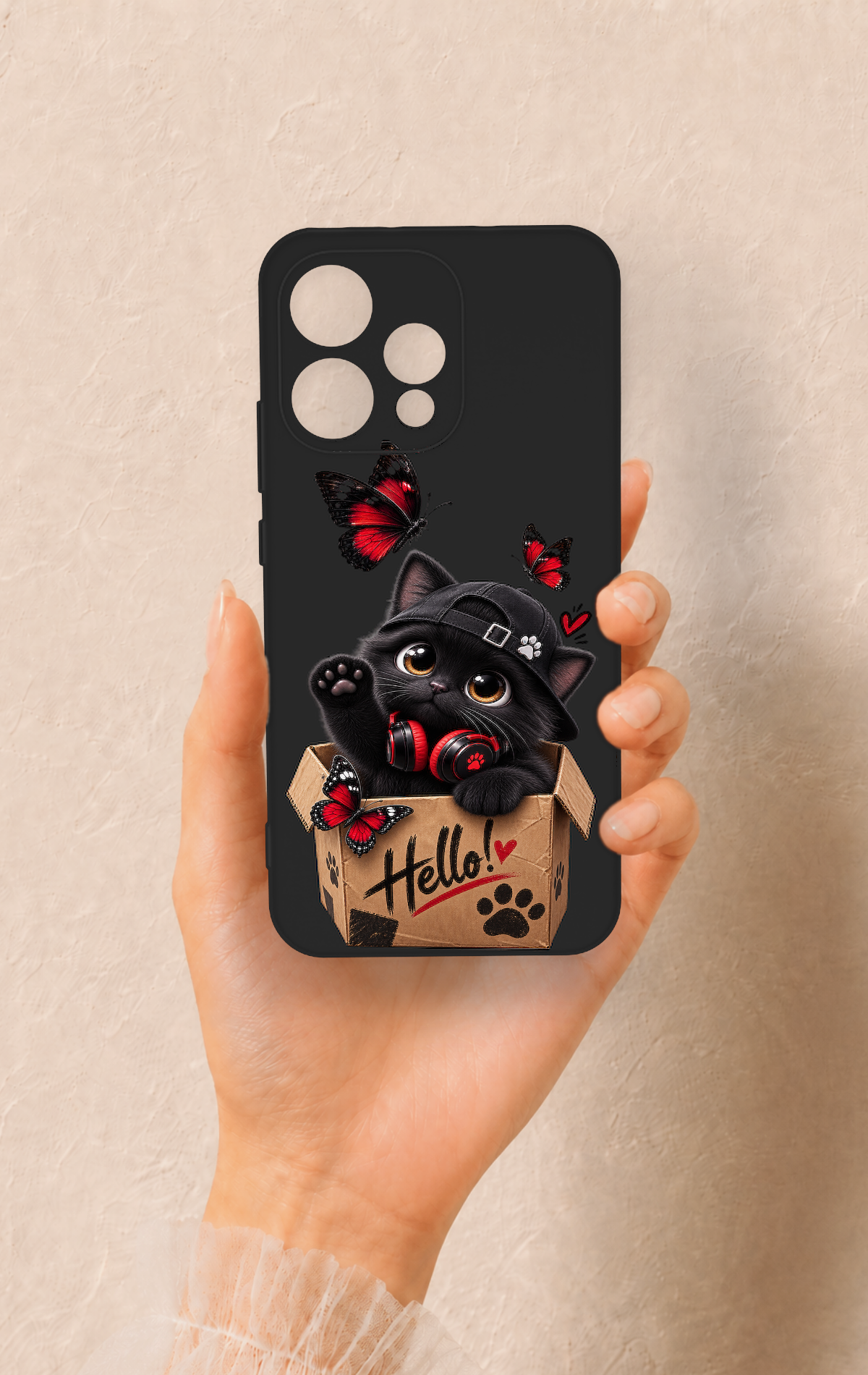 Oppo Reno 15 5G Uyumlu Hello Cat Desenli Silikon Kılıf