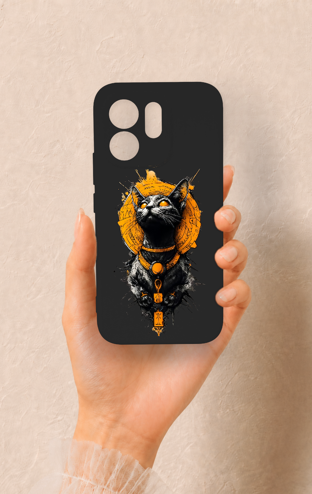 Vivo V70 5G Uyumlu Mısırlı Kedi Tanrısı Desenli Silikon Kılıf