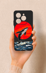 Tecno Spark 20 Pro Uyumlu Kırmızı Güneş Balina Desenli Silikon Kılıf