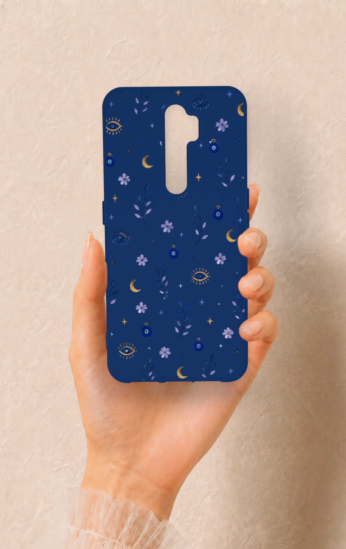 Oppo A5 2020 Uyumlu Mavi Nazar Papatya Desenli Silikon Kılıf
