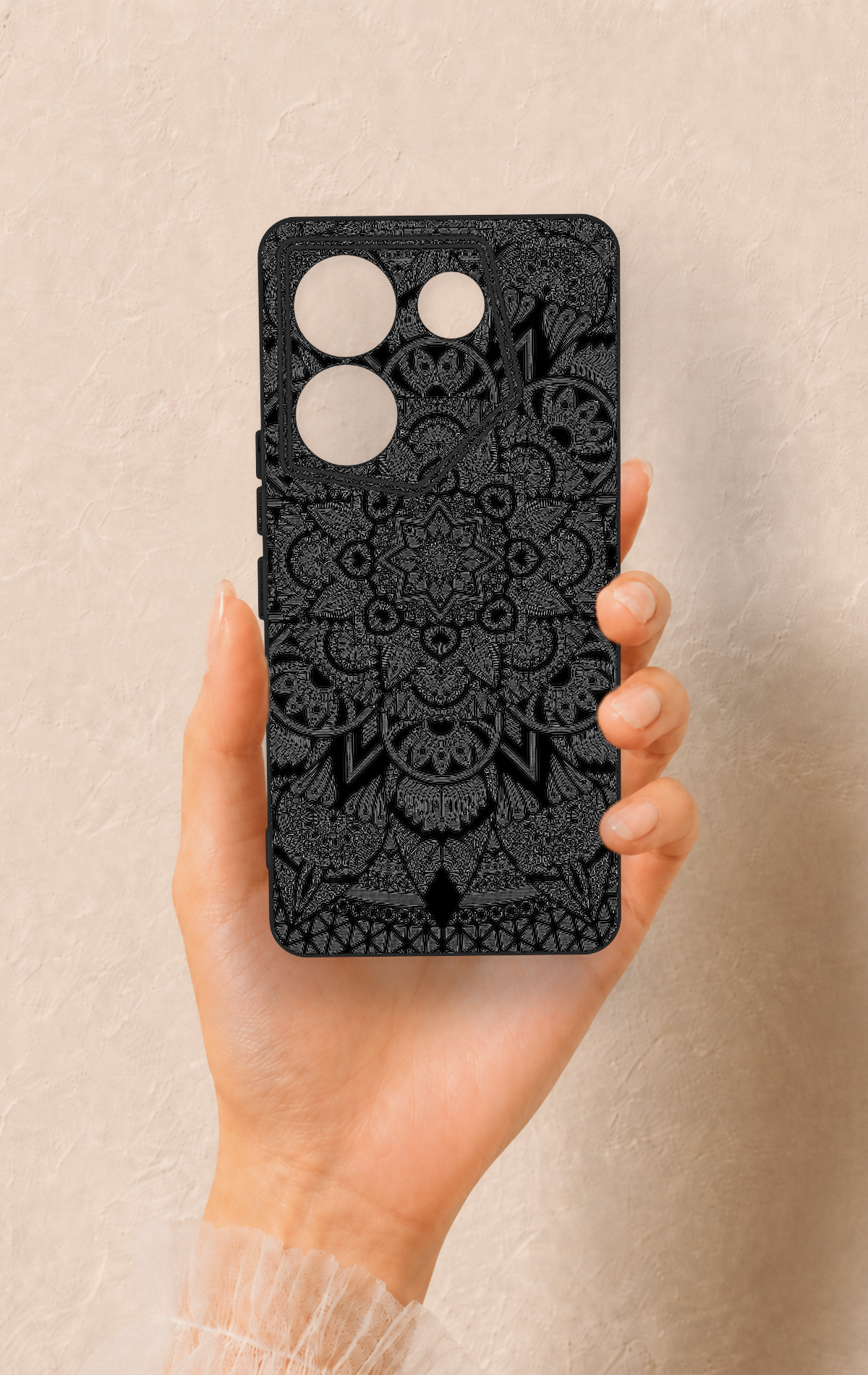 Tecno Caman 20 Pro 5G Uyumlu Siyah Beyaz Mandala Desenli Silikon Kılıf