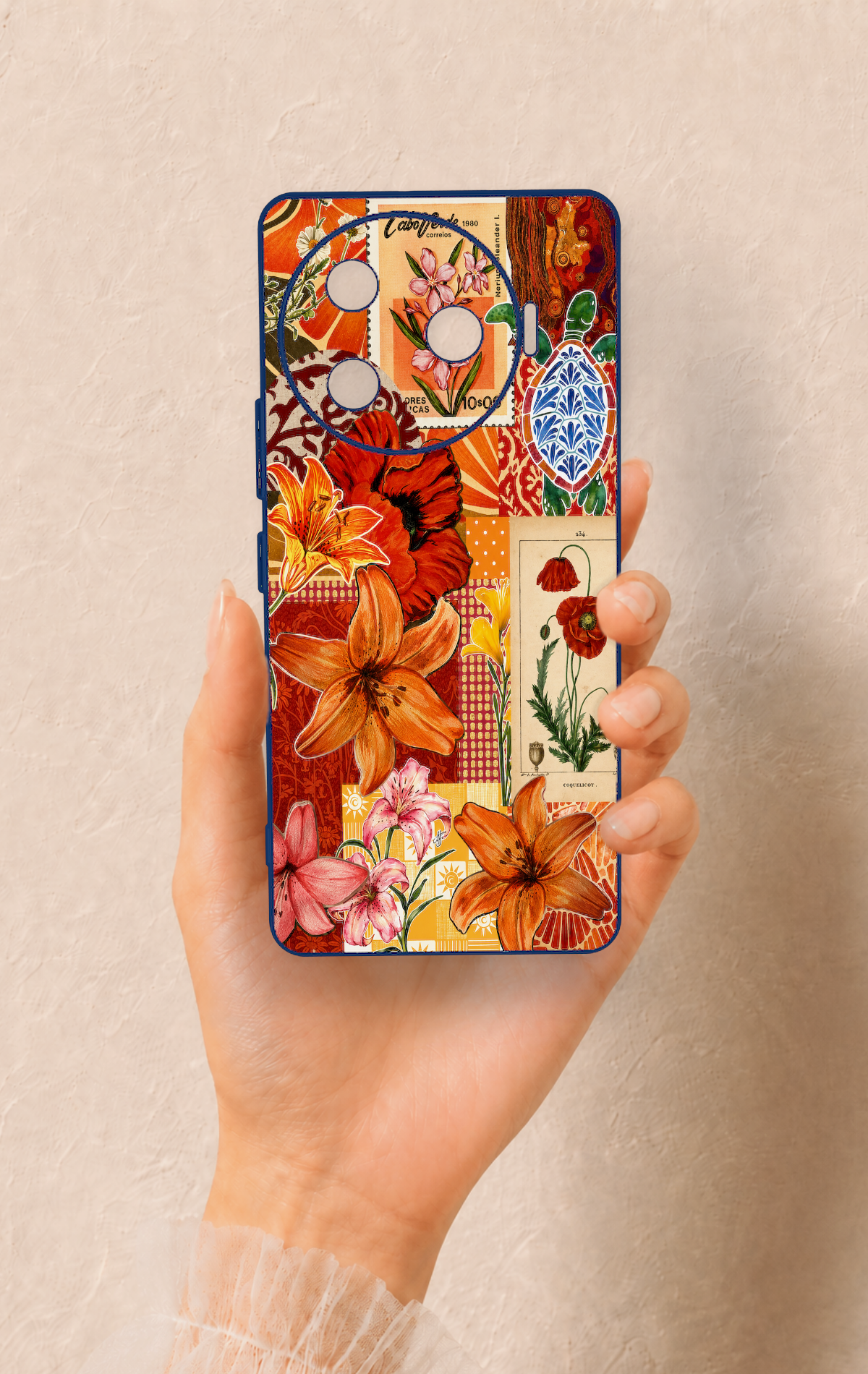 Tecno Camon 30 Pro 5G Uyumlu Turuncu Zambak Desenli Silikon Kılıf