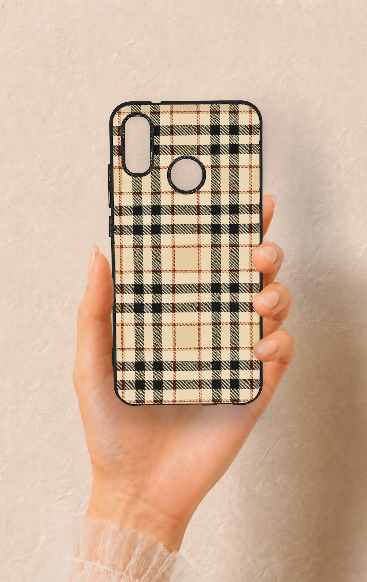Huawei P20 Lite Uyumlu Karamel Siyah Ekose Desenli Silikon Kılıf