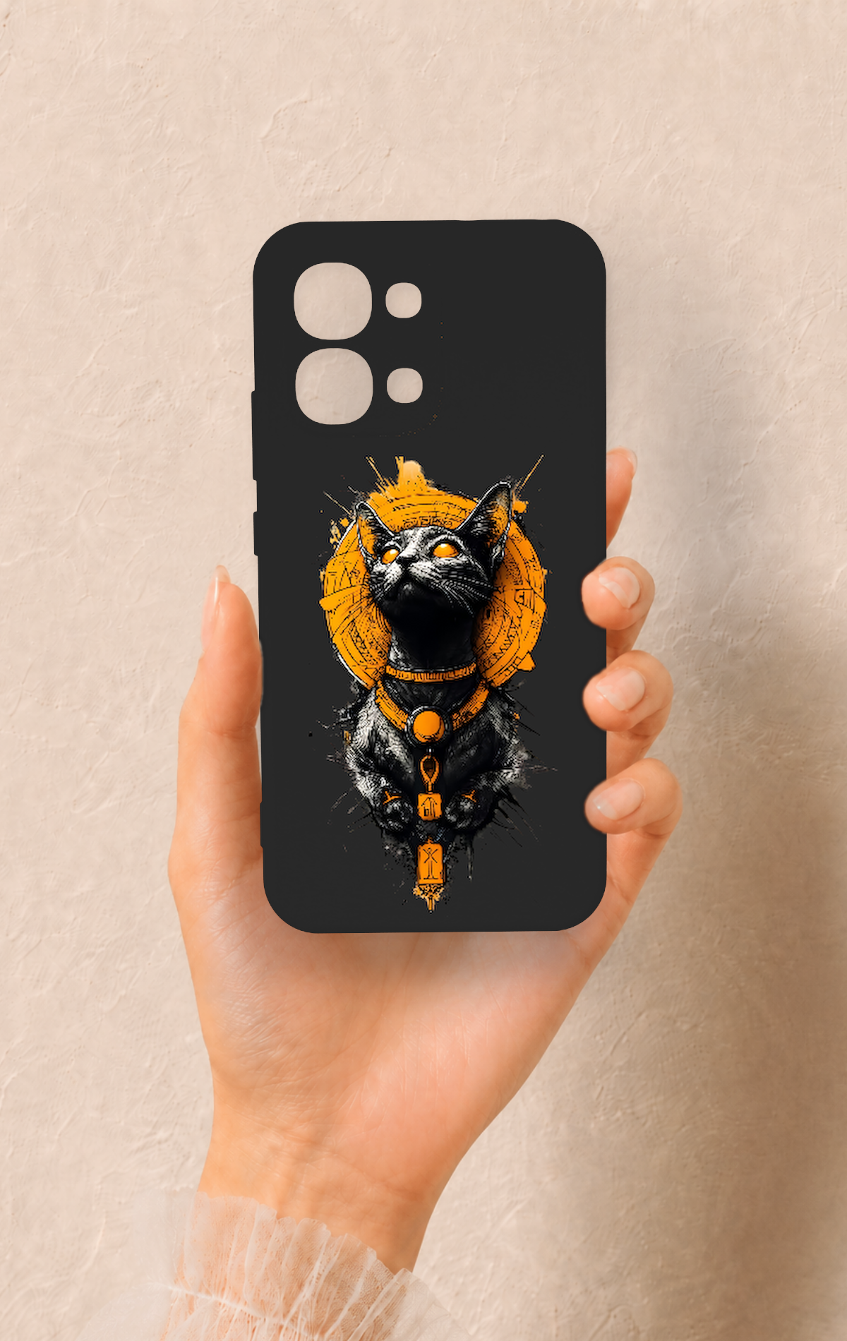 Oppo A6 Pro Uyumlu Mısırlı Kedi Tanrısı Desenli Silikon Kılıf