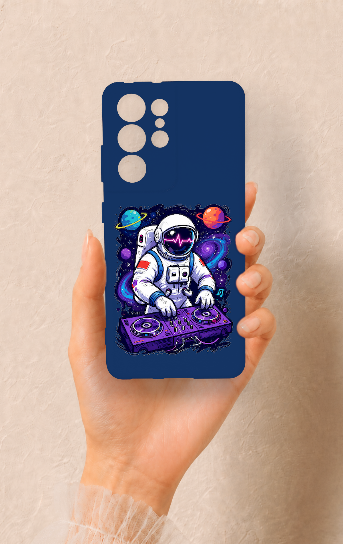 Samsung S21 Ultra Uyumlu Astronot DJ Desenli Silikon Kılıf