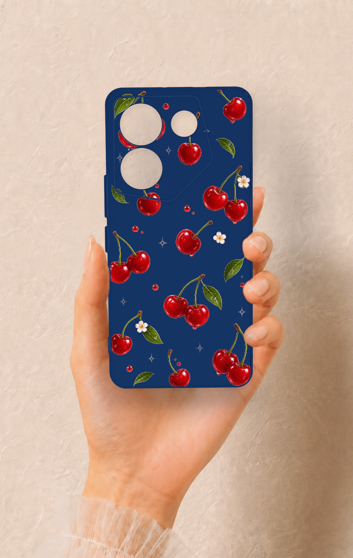 Tecno Camon 20 Pro Uyumlu Kiraz Papatya Desenli Silikon Kılıf