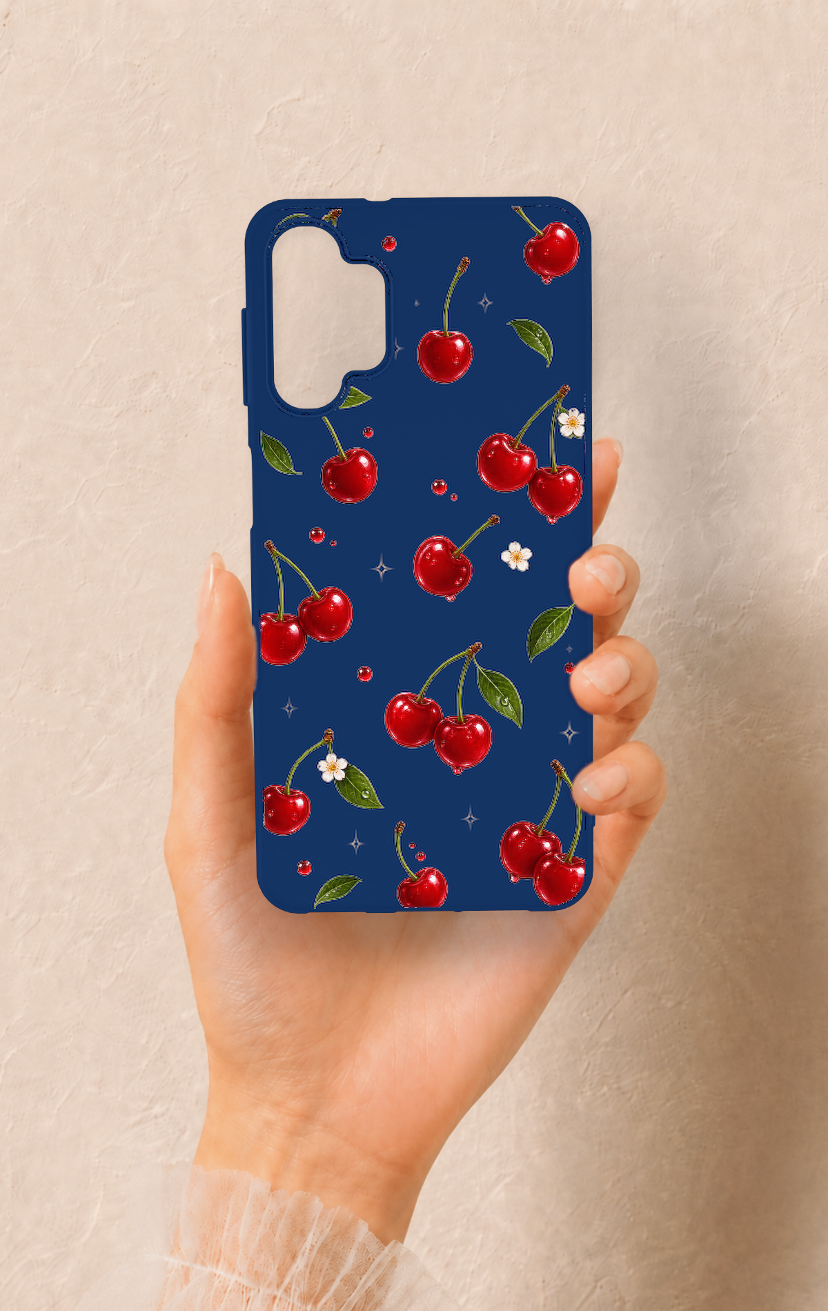 Samsung A32 Uyumlu Kiraz Papatya Desenli Silikon Kılıf
