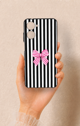 Realme 10 Uyumlu Pembe Beyaz Kurdele Desenli Silikon Kılıf