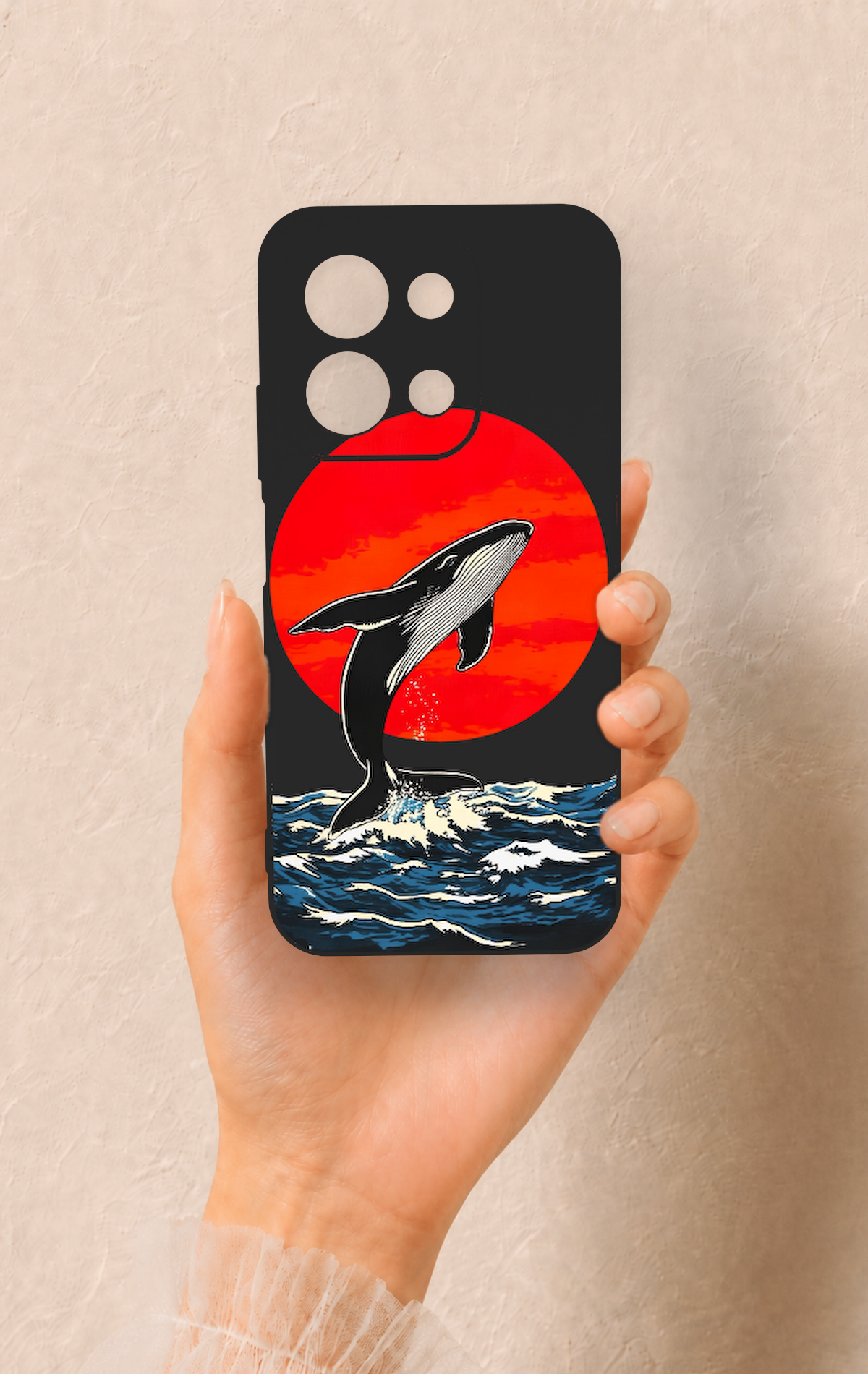 Redmi 15C 4G Uyumlu Kırmızı Güneş Balina Desenli Silikon Kılıf